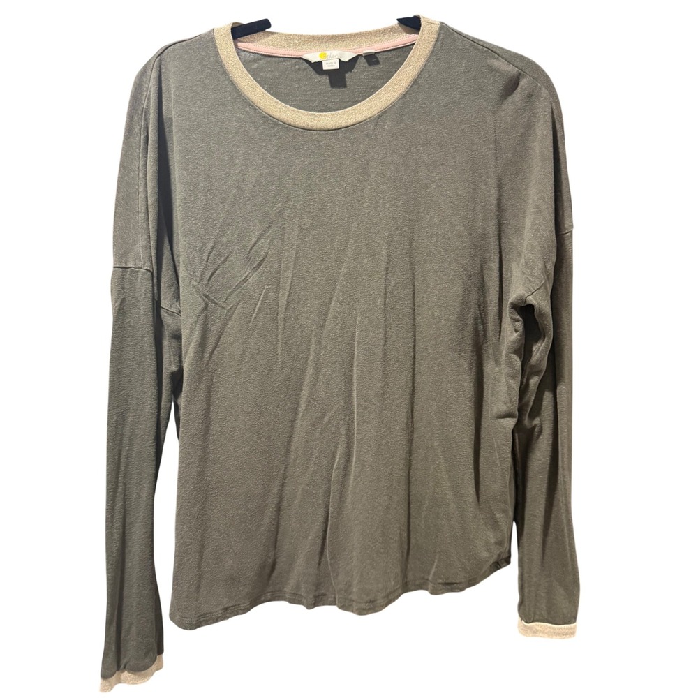 Boden Women's Large Long Sleeve Casual Olive Green Shirt Gold Sparkle Workwear